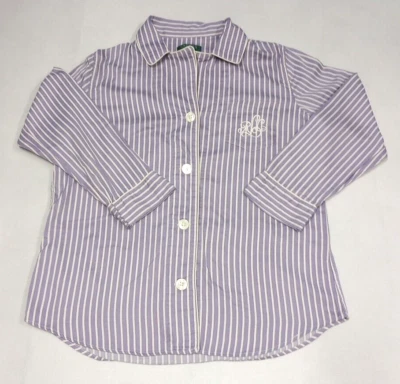 Camisa pijama Lauren Ralph Lauren para mujer talla XL logotipo monograma púrpura a rayas botones Foto 1 de 4