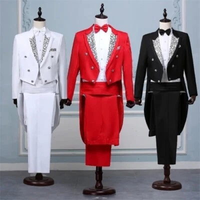 Abrigo Trajes Hombres Chaleco Chaqueta Blanco Cola Abrigo Coro Esmoquin Floral Escenario Disfraz Foto 1 de 4
