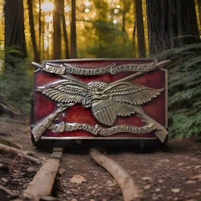 Vintage 1976 Second 2nd Amendment Gun Rights Belt Buckle Bergamot Brass Works - Image 1 of 4