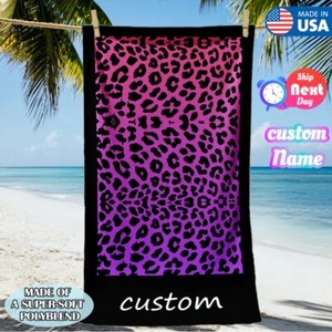 Personalized Leapoard Print Microfiber Beach Towel Oversize Towel Soft Sand free - Picture 1 of 10