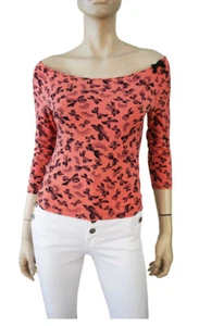 VINTAGE Y2K ANNA MOLINARI Pink Ribbon Print Stretch Jersey Top - Bild 1 von 4