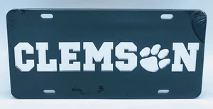CLEMSON TIGERS MIRROR CAR TAG BLACK W/ SILVER NAME LOGO LASER CUT ACRYLIC PLATE - Picture 1 of 5