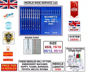 SYS:DBXK5 SIZE:65/9TO90/14 HAPPY,TAJIMA,BARUDAN EMBROIDERY INDST SEW MCHN NEEDLE - Picture 1 of 5