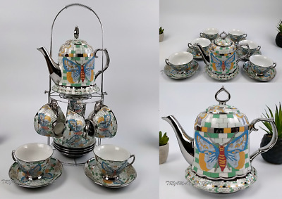 15Pcs Tea Set With Rack Cups Saucers Teapot China Tea Pot Coffee Kitchen Set • 35.55£