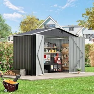 9 x 4 ft. Outdoor Metal Storage Shed, Galvanized Steel Shed with Lockable Doors - Picture 1 of 11