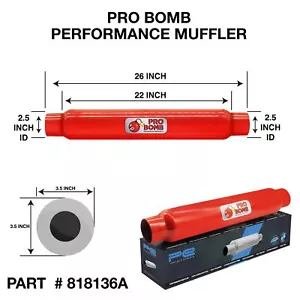 2.5" inch 63mm 22"PRO Bomb glass pack exhaust muffler silencer Cherry Red Colour - Picture 1 of 12