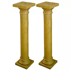 Pair Of Columns IN Marble Yellow India Italian Interior Design Decor H 39 3/8in - Picture 1 of 2