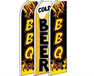 3 Pack Set BBQ Black Cold Beer Swooper Super Advertising Windless Banner Flag - Picture 1 of 1