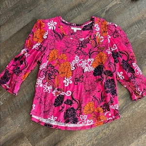 Top floral rosa y naranja de Chico para mujer mangas con volantes 3/4 talla grande (2) - Imagen 1 de 7