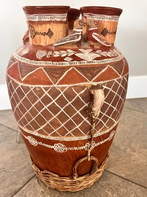 Vaso grande de terracota Love Birds base de vime - Imagem 1 de 4