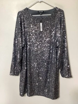 Vestido para mujer Steve Madden gris plateado lentejuelas jengibre talla 12 nuevo con etiquetas Foto 1 de 4