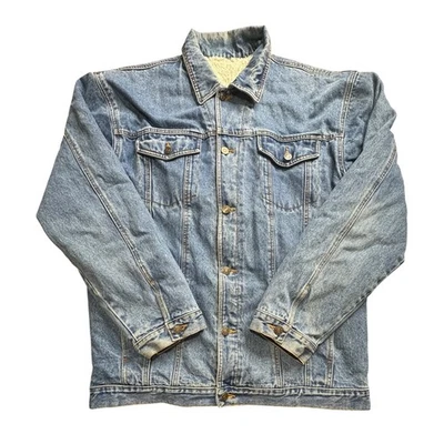 Galaxy Relaxed Fit Jeans Denim Jacket XXL Mens Blue Sherpa Lined Warm Coat - Image 1 of 4