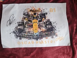 Impresión en lienzo Oscar Piastri firmada a mano Mclaren A3 (aprox) - Imagen 1 de 4