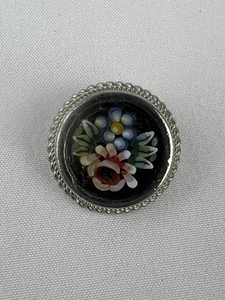 VTG Floral Micro Mosaic Braided Twist Silver Tone Button EUC - Picture 1 of 5