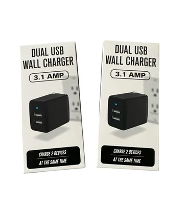 USB Wall Charger Charger Adapter 2Pack 3.1 2.4 amp Dual Port Quick Charger Black - Image 1 of 4