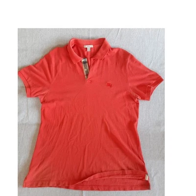 Burberry Brit Men XL Coral Orange Knit Polo Shirt Nova Check Lined Trim SEE - Image 1 of 4