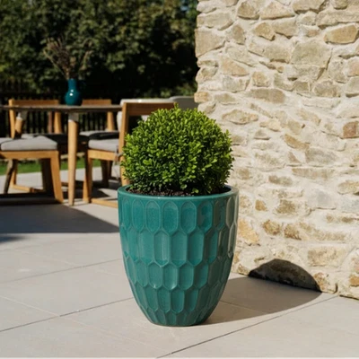 Keramik Blumentopf Garten frostsicher Türkis DAUDET - Bild 1 von 4