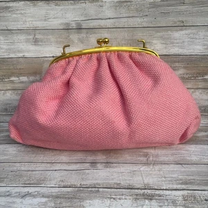 VTG Kisslock Clutch Purse Pink Large Soft Woven Fabric JR Florida Retro Coquette - Picture 1 of 15