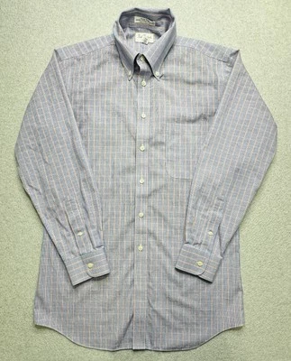 Paul Fredrick Dress Shirt Adult 15.5-33 Blue White Houndstooth Pinpoint Mens - Image 1 of 4