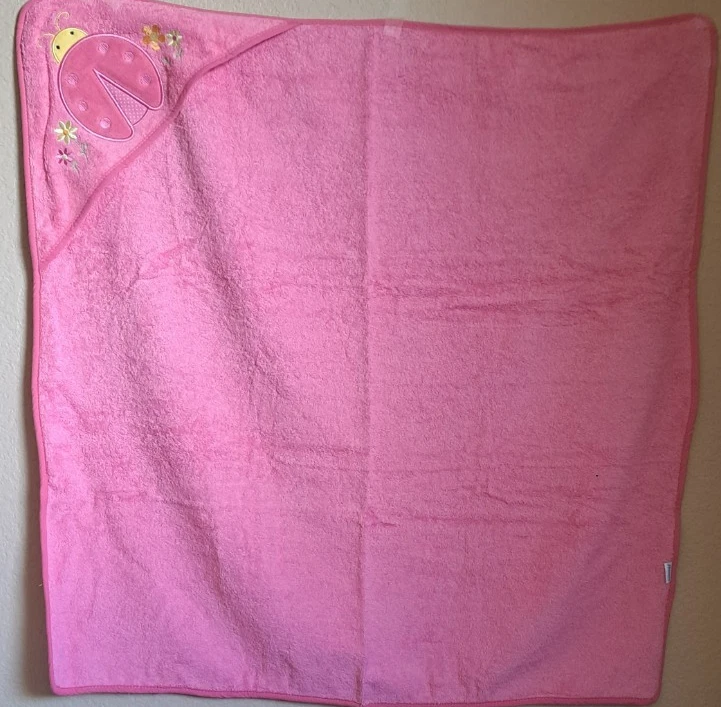 14-Soft Pink Baby Hooded Towel with Cute Ladybug Embroidery - Image 1 of 4