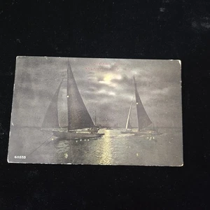 Atlantic City, NJ-New Jersey, Moonlight Sailboat Harbor Vintage c1912 Postcard - Picture 1 of 5