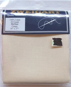 Zweigart Cross Stitch Fabric 32 Count Linen Belfast Cream 18x27 Germany Needlewo - Picture 1 of 6