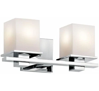 Kichler 2 Light 15" Vanity Light Bathroom Fixture with Satin Etched Glass Shades - Image 1 of 2