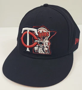 Original MLB Merch New Era Minnesota Twins eng anliegende Mütze 7 1/2 Minnie und Paul Logo - Bild 1 von 6