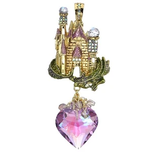 Kirks Folly Dragon Heart Crystal Castle Foldover Pendant - goldtone - Picture 1 of 3