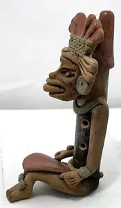 Native Mayan Pottery Figural Sitting Warrior Whistle Old Vintage 7.5" - Picture 1 of 12