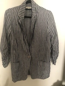 Max Studio Size Medium Striped Relaxed Fit Ruched Sleeves Linen Blazer $118 - Picture 1 of 7