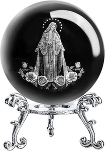 3D the Blessed Virgin Mary Crystal Ball Laser Etched Our Lady of Guadalupe Glass - Picture 1 of 8