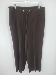 Susan Graver Pants Womens Medium Brown Straight Leg Size Zip Flowy Slacks - Picture 1 of 9