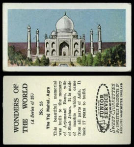 The Taj Mahal Agra #25 Wonders Of The World 1956 Sweetule Card - Picture 1 of 1