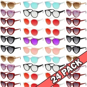 Sunglasses Bulk Heart Womens Glasses Festival Shades Color Lens Wholesale 24 PCS - Picture 1 of 11