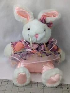 White Rabbit Floral Lacy Dress Plush Satin Tb Trading Co Sits 12 Inch Stuffed - Picture 1 of 13