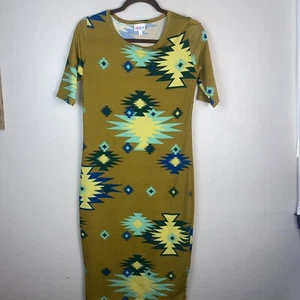 LuLaRoe Julia Size Small *green Yellow Gold SOUTHWEST Geometric AZTEC - Picture 1 of 9