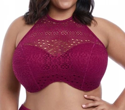Top de bikini Elomi Indie Berry talla 42DD alto halter cuello acolchado sujetador ganchillo 7537 Foto 1 de 4