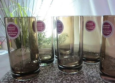 6x Smoky Brown Glass Highball Glasses Tumblers Top Quality Handmade in Poland - Image 1 of 4