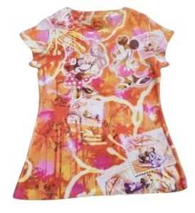 Women's Disney Mickey Mouse & Minnie Shirt Orange Short Cap Sleeve Juniors XL P5 - Picture 1 of 5