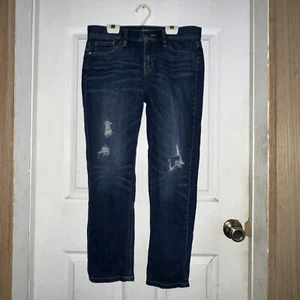 Ana Skinny Boyfriend Crop Distressed Jeans Womens 4 Blue Mid Rise Cotton Blend - Picture 1 of 11