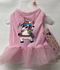 Coco Lane Couture Pink Dog Dress with Unicorn lightweight sz. X-Small (to 10lbs) - Picture 1 of 3