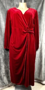 NWOT Curve Soul Women's Red Velvet Faux Wrap Dress Long Balloon Sleeve SIZE 4X - Picture 1 of 13