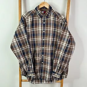 Vintage Tommy Hilfiger Button Down Shirt Mens Large Brown Checkered 90s Flag - Picture 1 of 10