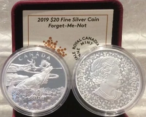 2019 Forget-Me-Not Flowers $20 1OZ Silver Proof Coin Canada Newfoundland Caribou - Bild 1 von 3