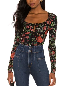 Free People Make It Easy Top Dark Knight Women's Goth Long Sleeve Size Large NWT - Picture 1 of 9