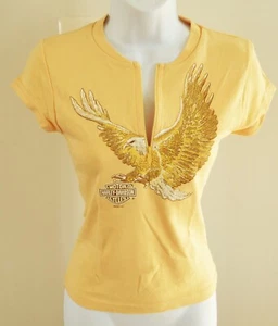 NUEVO CON ETIQUETAS Harley Davidson El Paso TX S/S 1/2 Cremallera Frontal Amarillo Camiseta Top Damas Talla S - Imagen 1 de 6