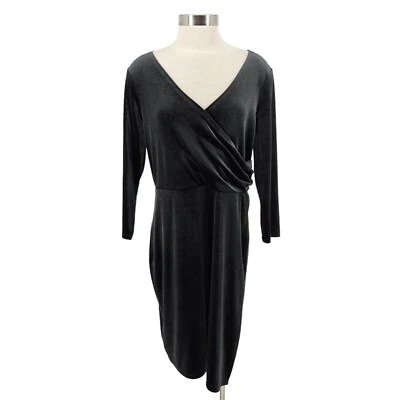 Vestido Ann Taylor Imitación Envolvente Negro Terciopelo Manga Larga Cuello en V Mujer Grande Foto 1 de 4