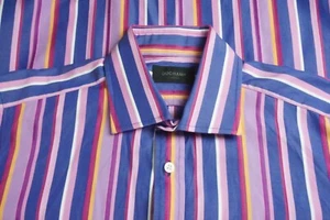 Duchamp London Bright Pink Yellow Blue Striped Cotton Dress Shirt Sz 16 - Picture 1 of 6