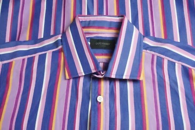 Duchamp London Bright Pink Yellow Blue Striped Cotton Dress Shirt Sz 16 - Image 1 of 4